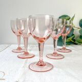 5 vintage faceted pink red wine glasses – 1950s – French elegance