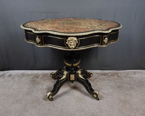 Table violonnée en marqueterie Boulle, époque Napoléon III – Milieu XIXe