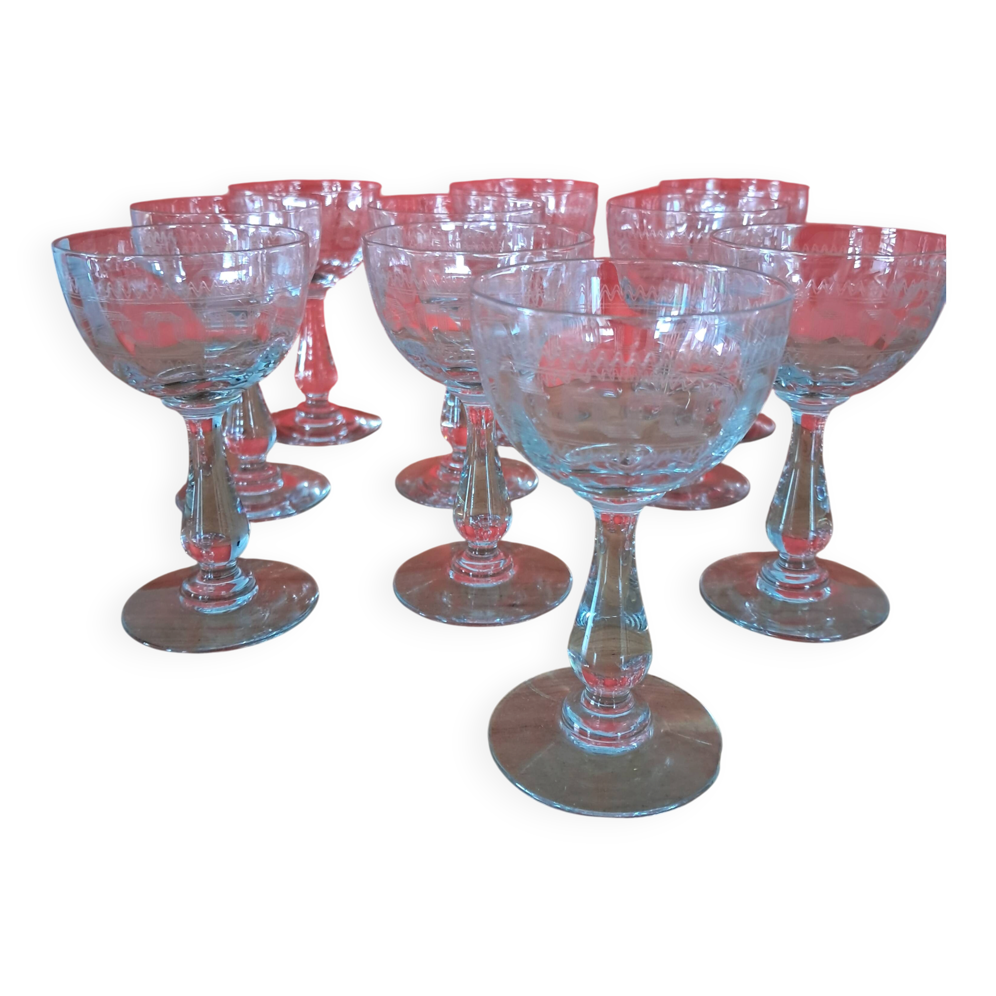 Wine guilloche glasses from the years 1900/1903.