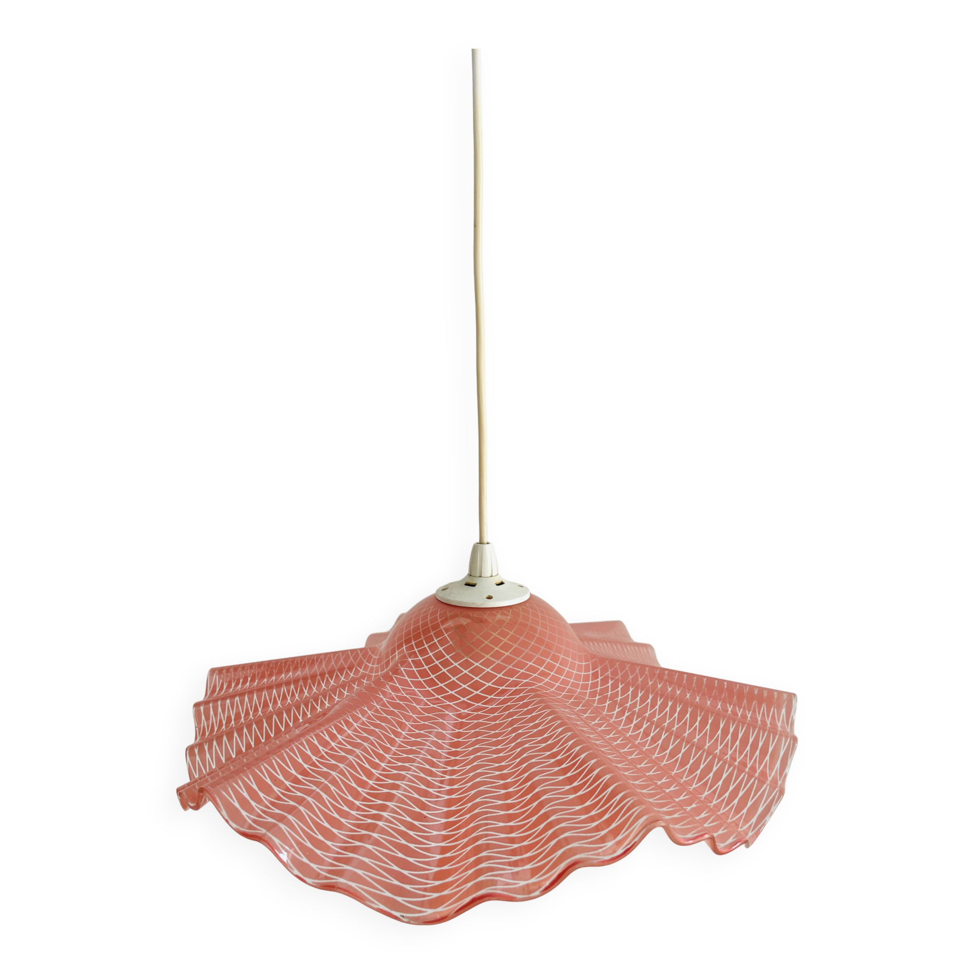 Pink molded glass pendant light