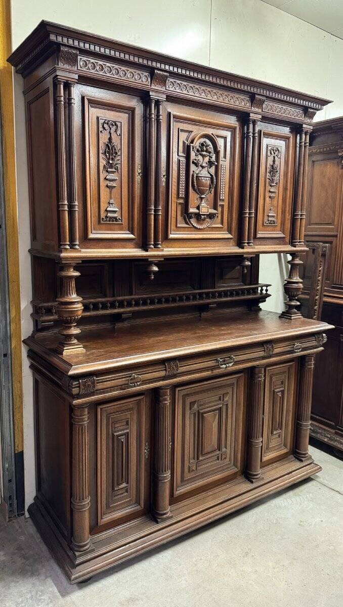 Renaissance-style two-body walnut buffet