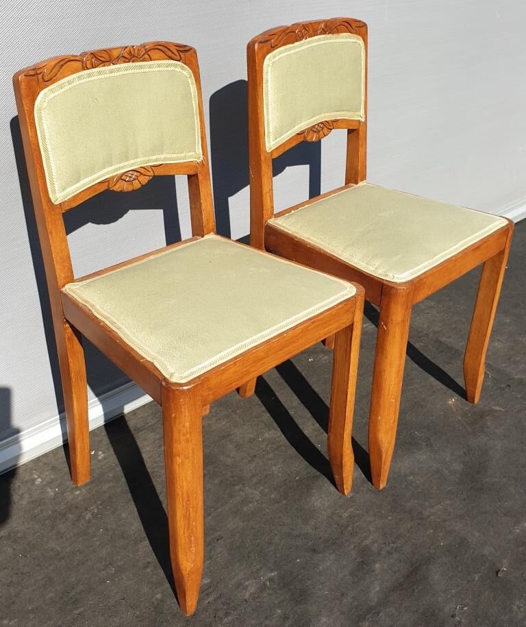 Pair of chairs Art Deco apple green fabric