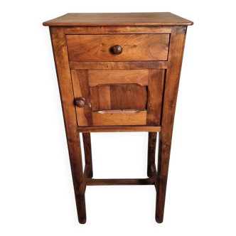 Table de chevet ancienne française en noyer – 1 tiroir et placard – 32×42×89 cm