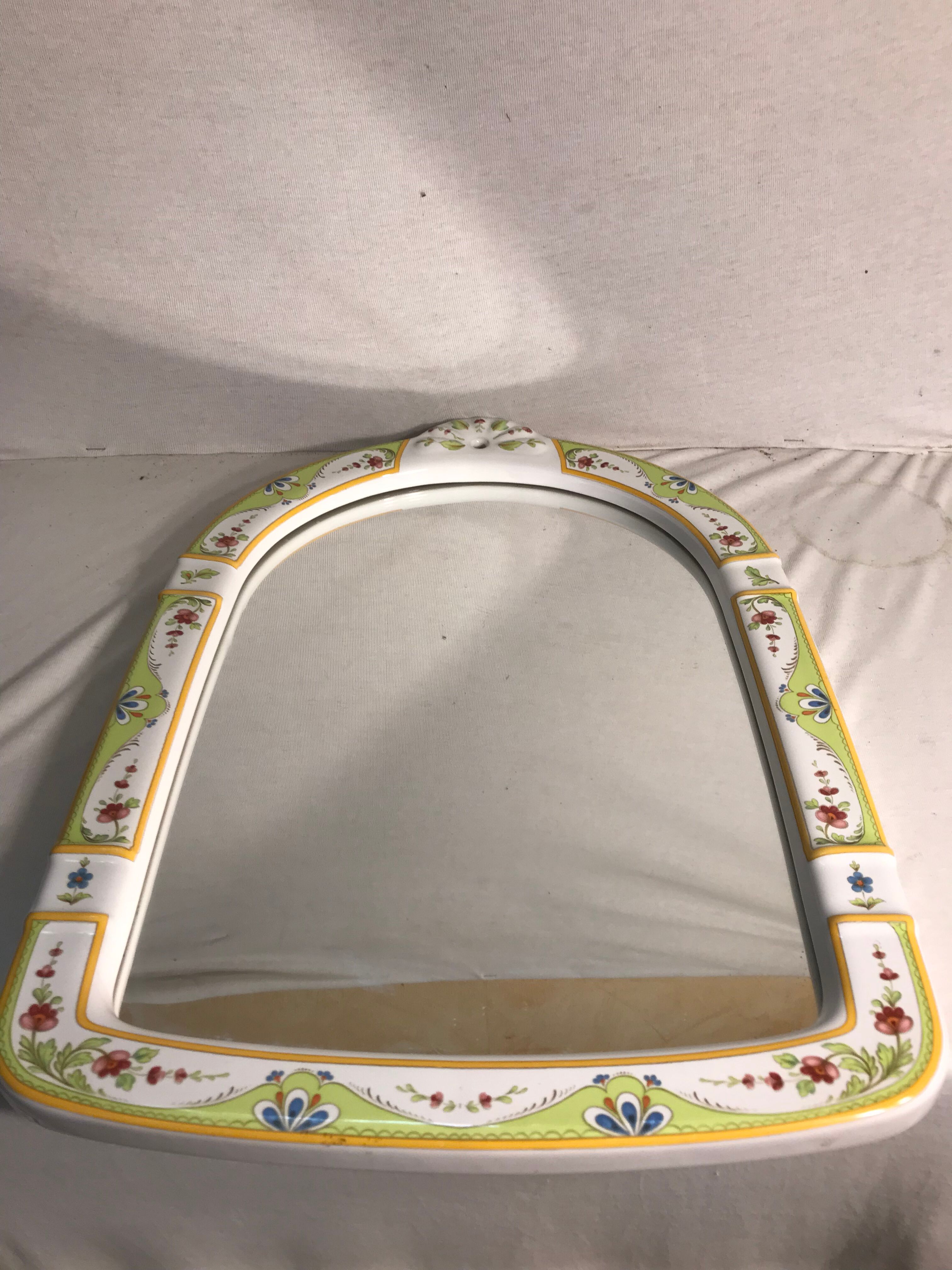 Mirror old framework painted pottery design flowers vintage 49x34cm