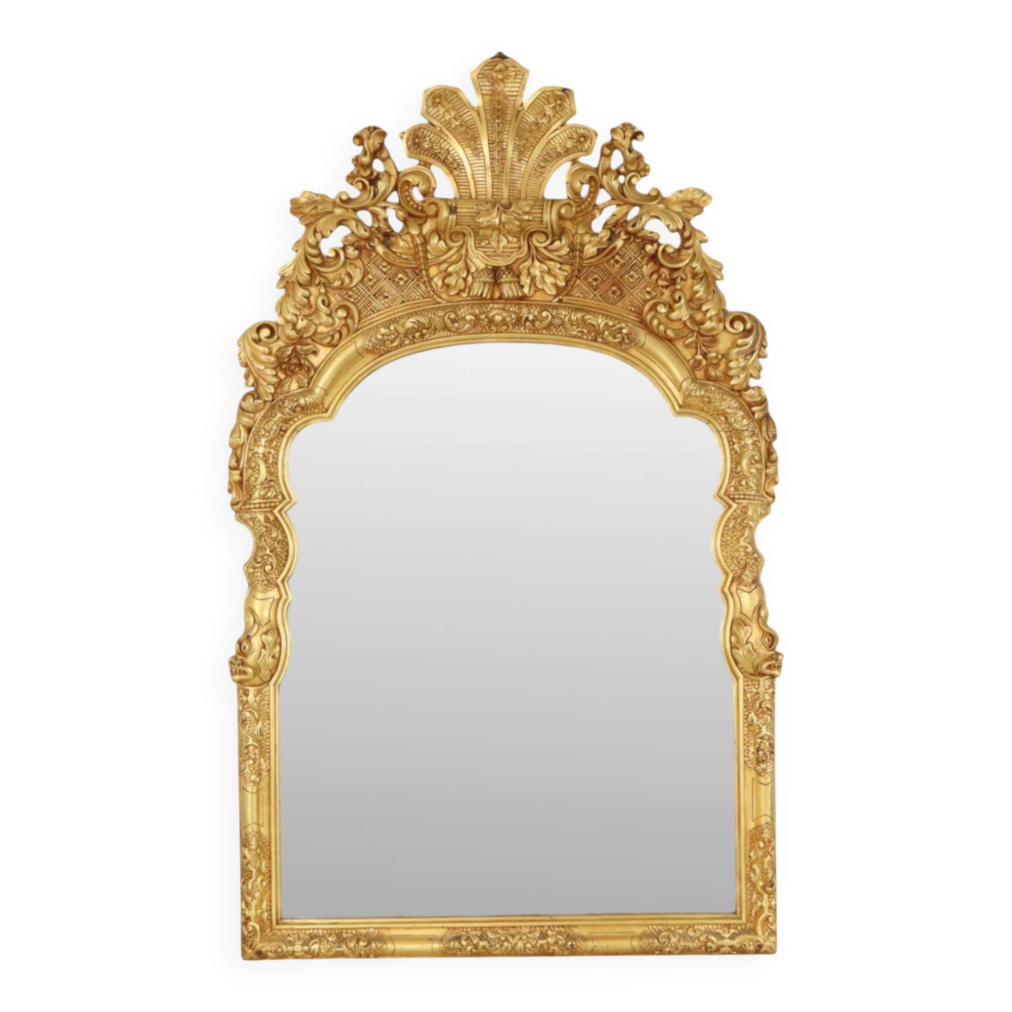 Large Classic Wooden Mirror, Rococo Style Chinoiserie, 124 cm
