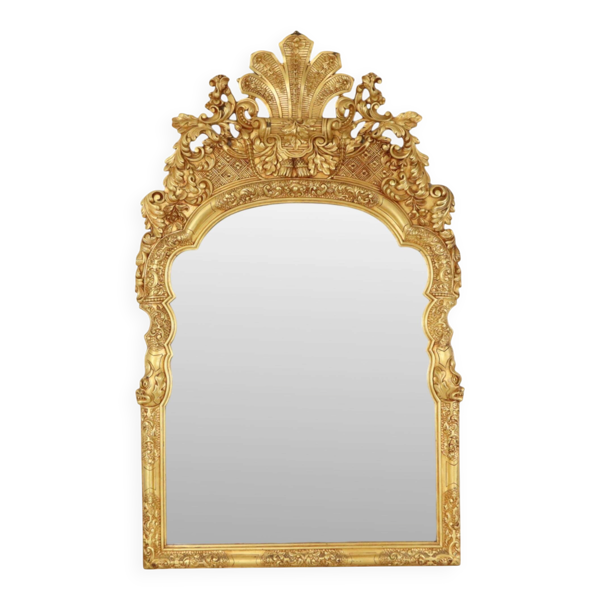 Grand miroir en bois classique, style rococo chinoiserie, 124 cm
