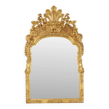 Large Classic Wooden Mirror, Rococo Style Chinoiserie, 124 cm