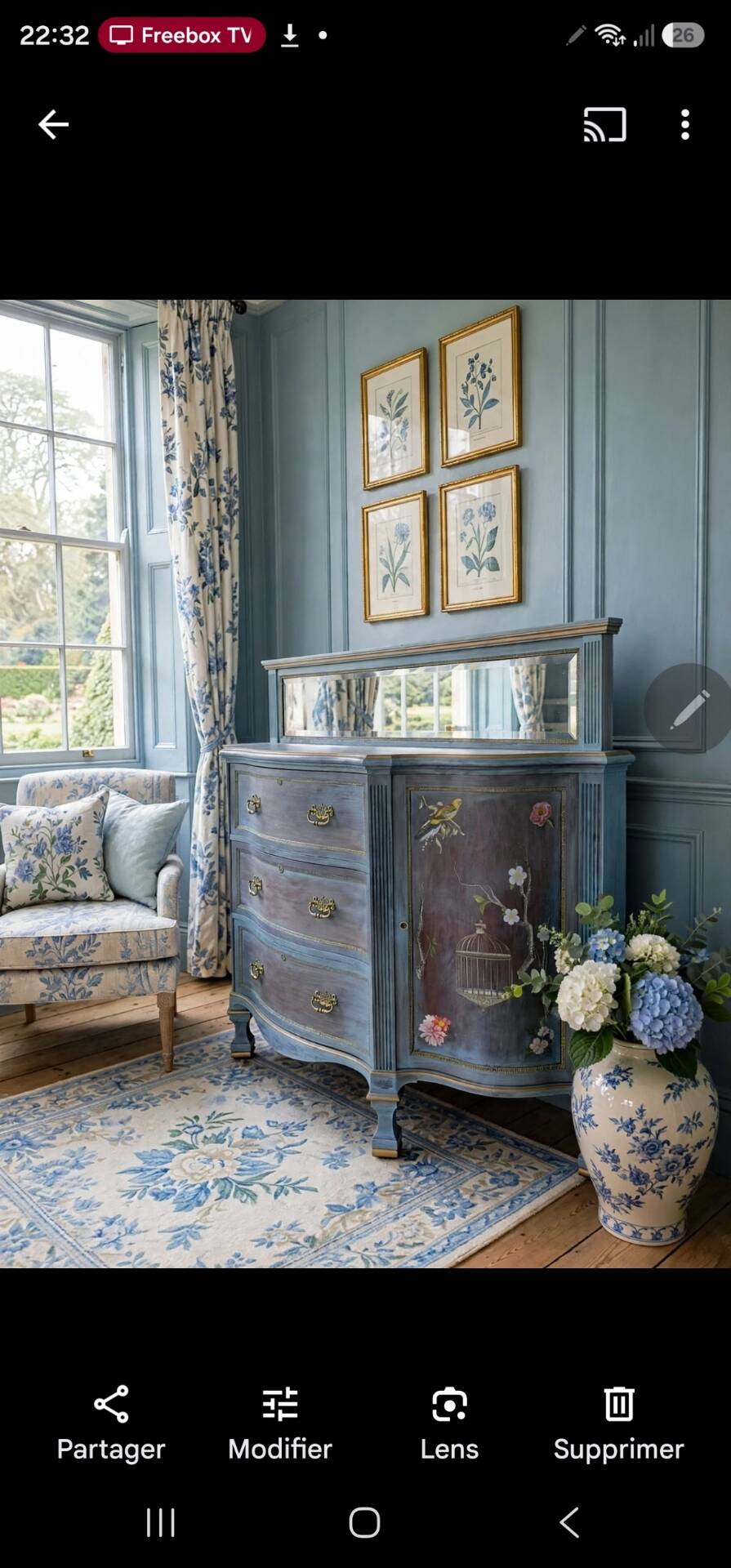 Antique English wooden commode with mirror.