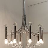 Mid-Century Modern Italian Chrome and Glass Chandelier, 1970