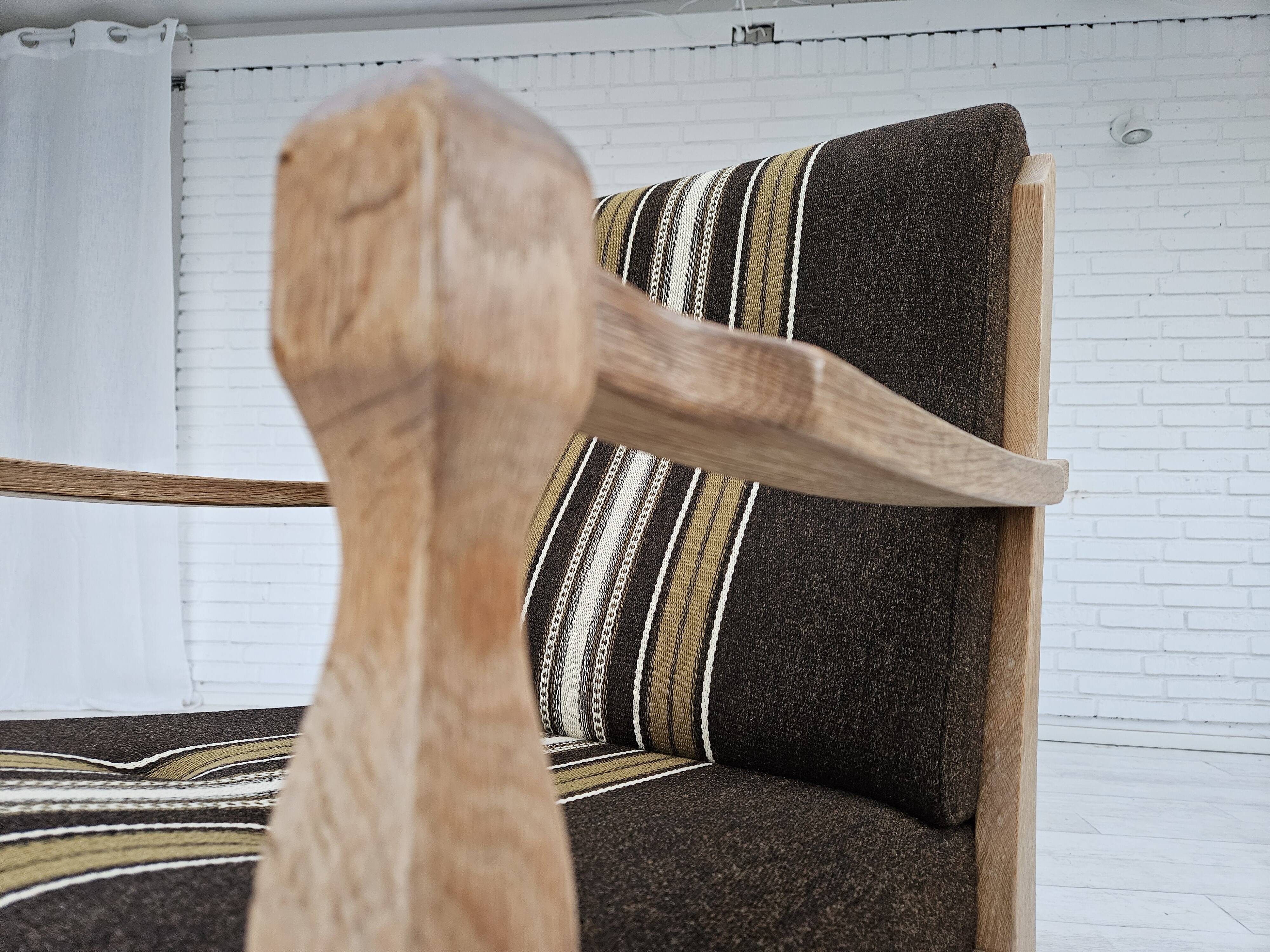 1970s, Danish armchair, furniture wool, solid oak wood.