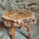 Brutalist stool in solid cherry wood – France circa 1900
