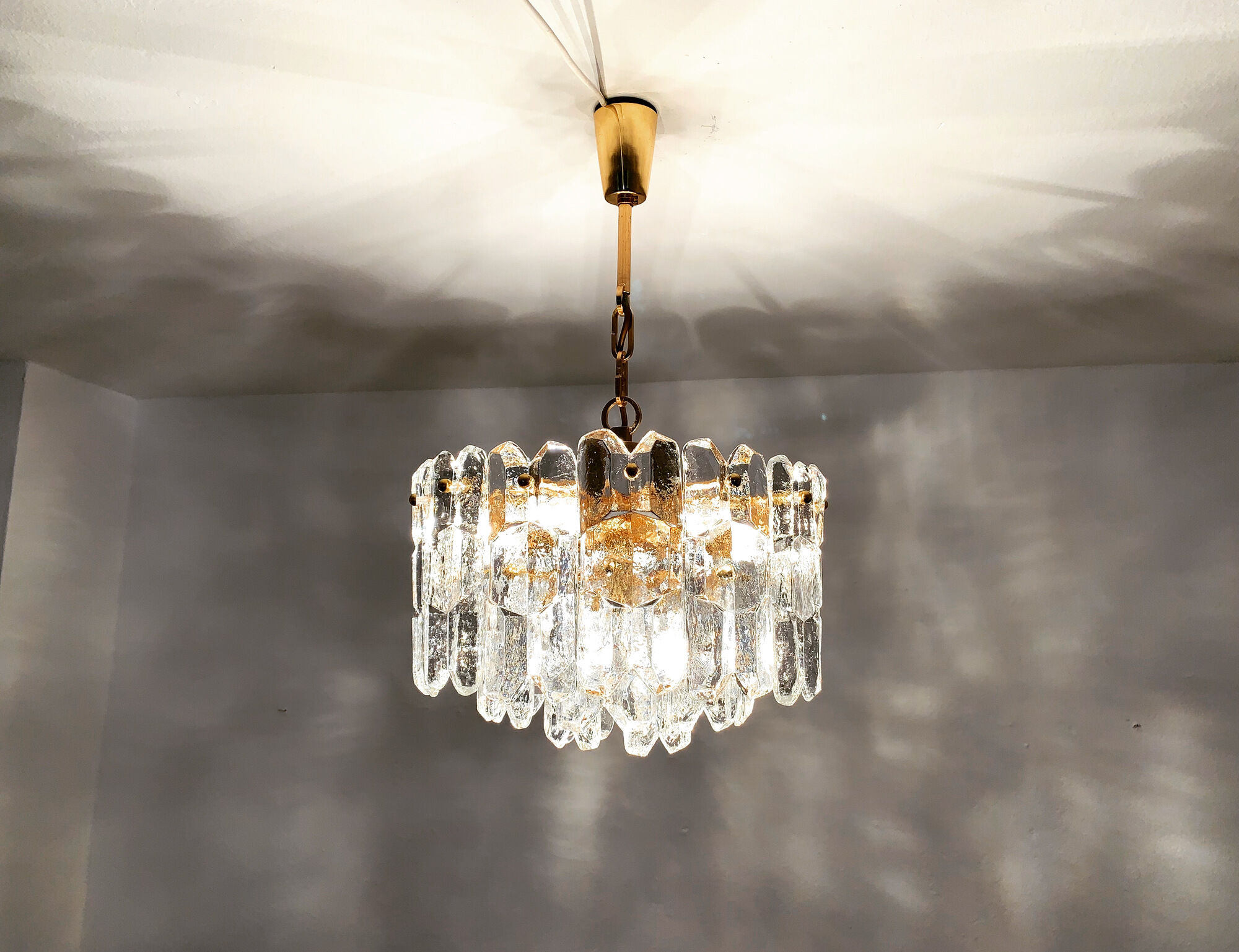 Gilded ice glass chandelier by J.T. Kalmar for Franken KG