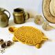 Large mustard yellow ceramic turtle dish, vintage 1950s-1970s.