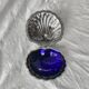 Vintage shell butter dish in stainless steel and cobalt blue glass