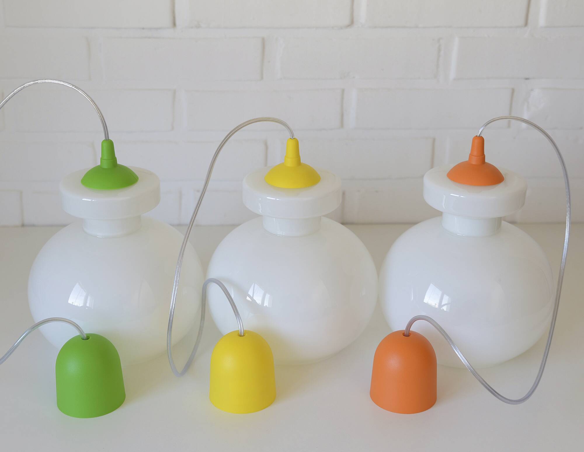 Set of 3 vintage Pop Art pendant lights 1970 Retro hanging bar lamps