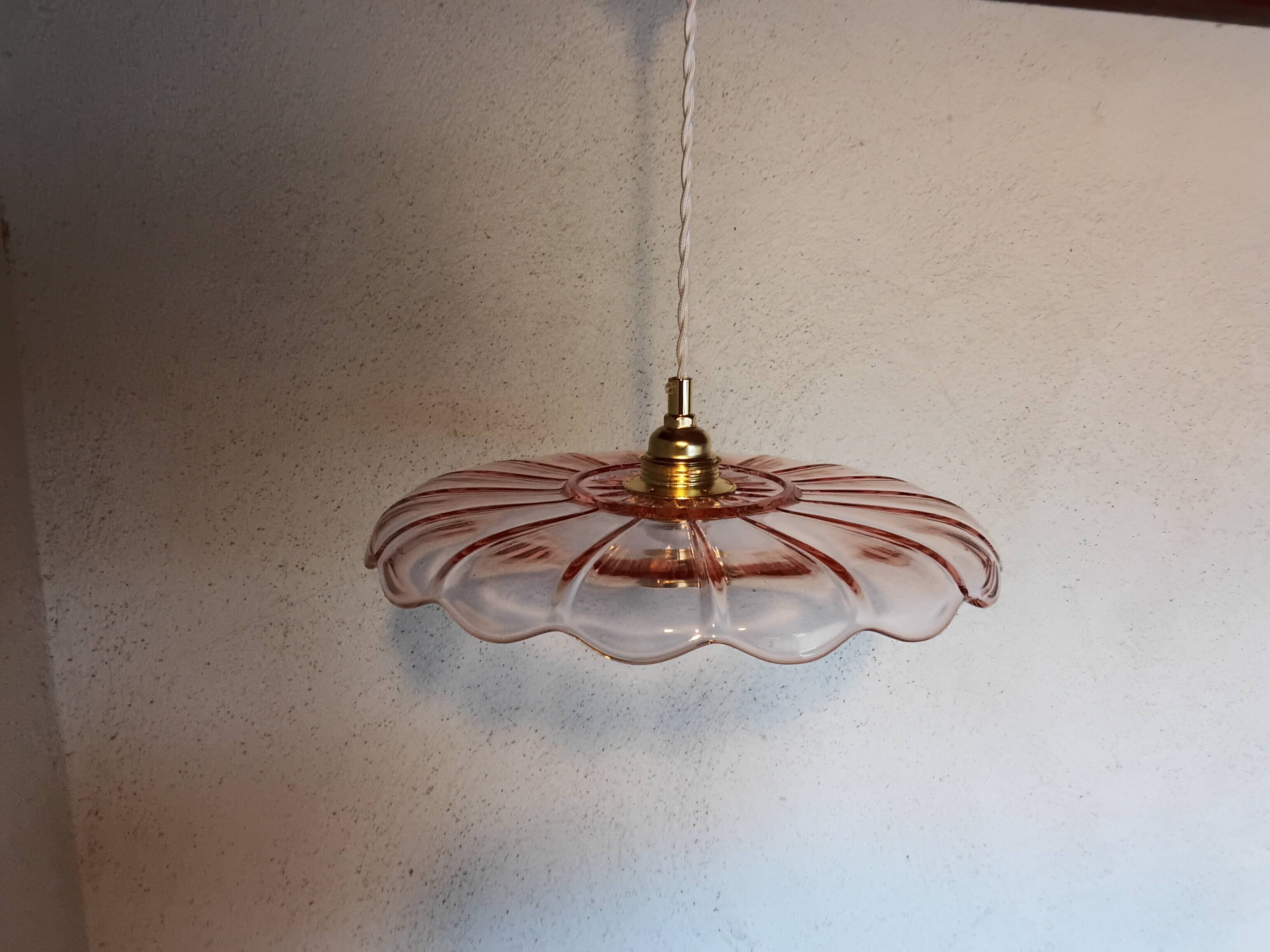 Vintage pink glass pendant light