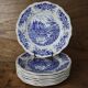 8 vintage Sarreguemines flat plates, Castle model