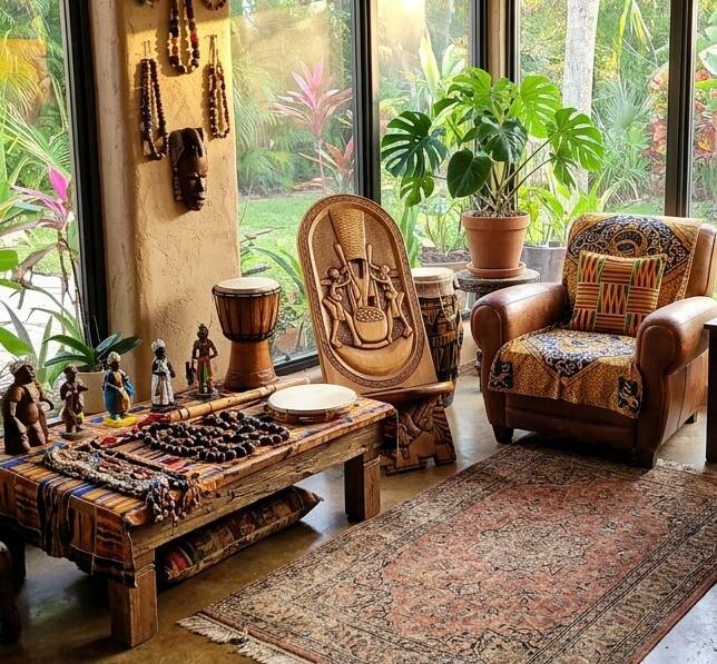 Chaise africaine bois sculpté escamotable