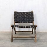 Art Deco armchairs in walnut wood and black leather