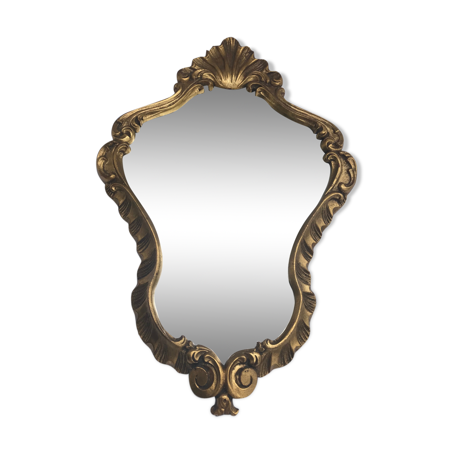 Ancient Mirror Baroque Style A Golden Wood Shell - Vintage Decoration Glass 31x47cm