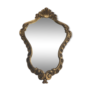 Miroir style baroque a coquille bois doré verre décoration vintage 31x47cm