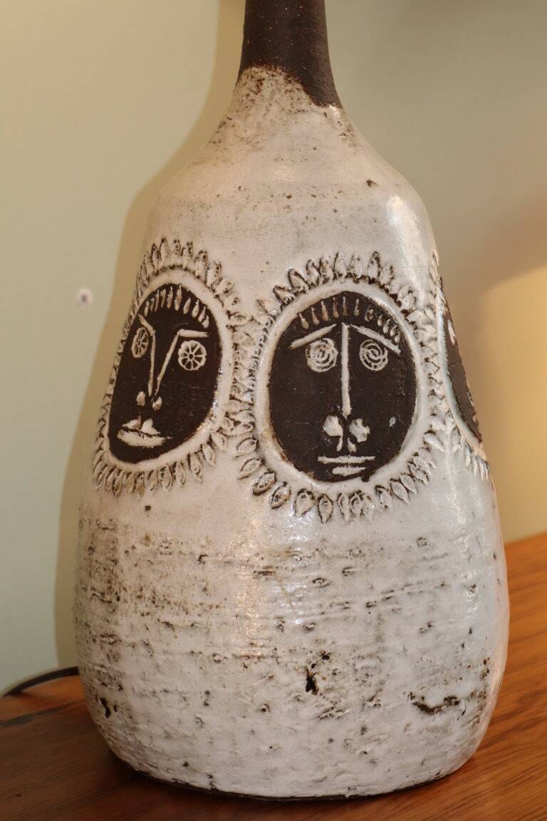 Enamelled ceramic table lamp by Albert Thiry, Vallauris 1960