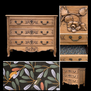 Louis XV style chest of drawers, solid raw oak, 1920.