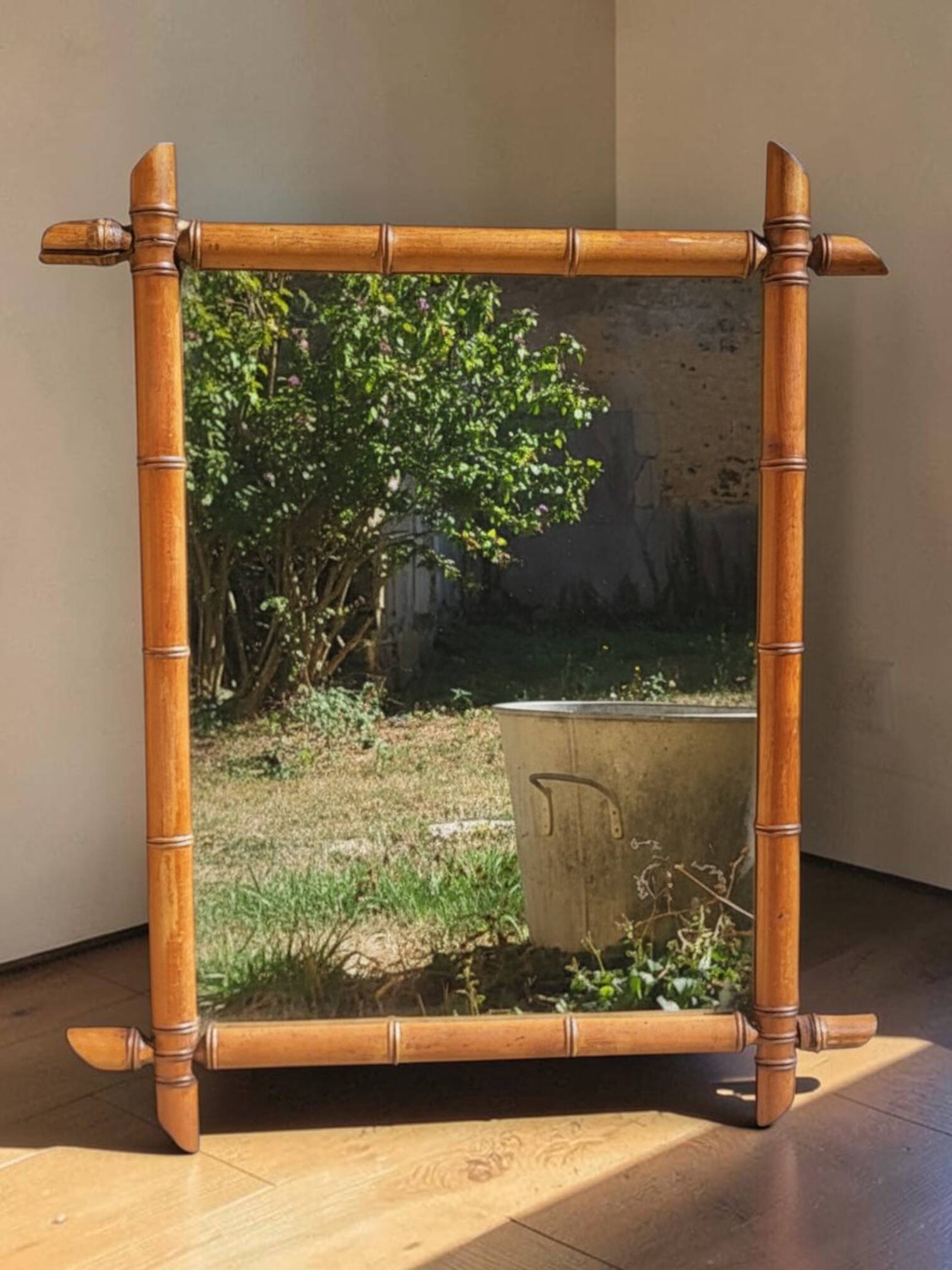 Wooden mirror turned in a bamboo style 58*73 cm