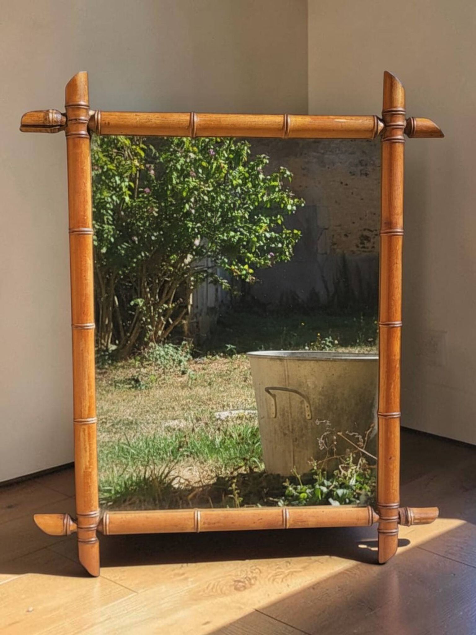 Wooden mirror turned in a bamboo style 58*73 cm
