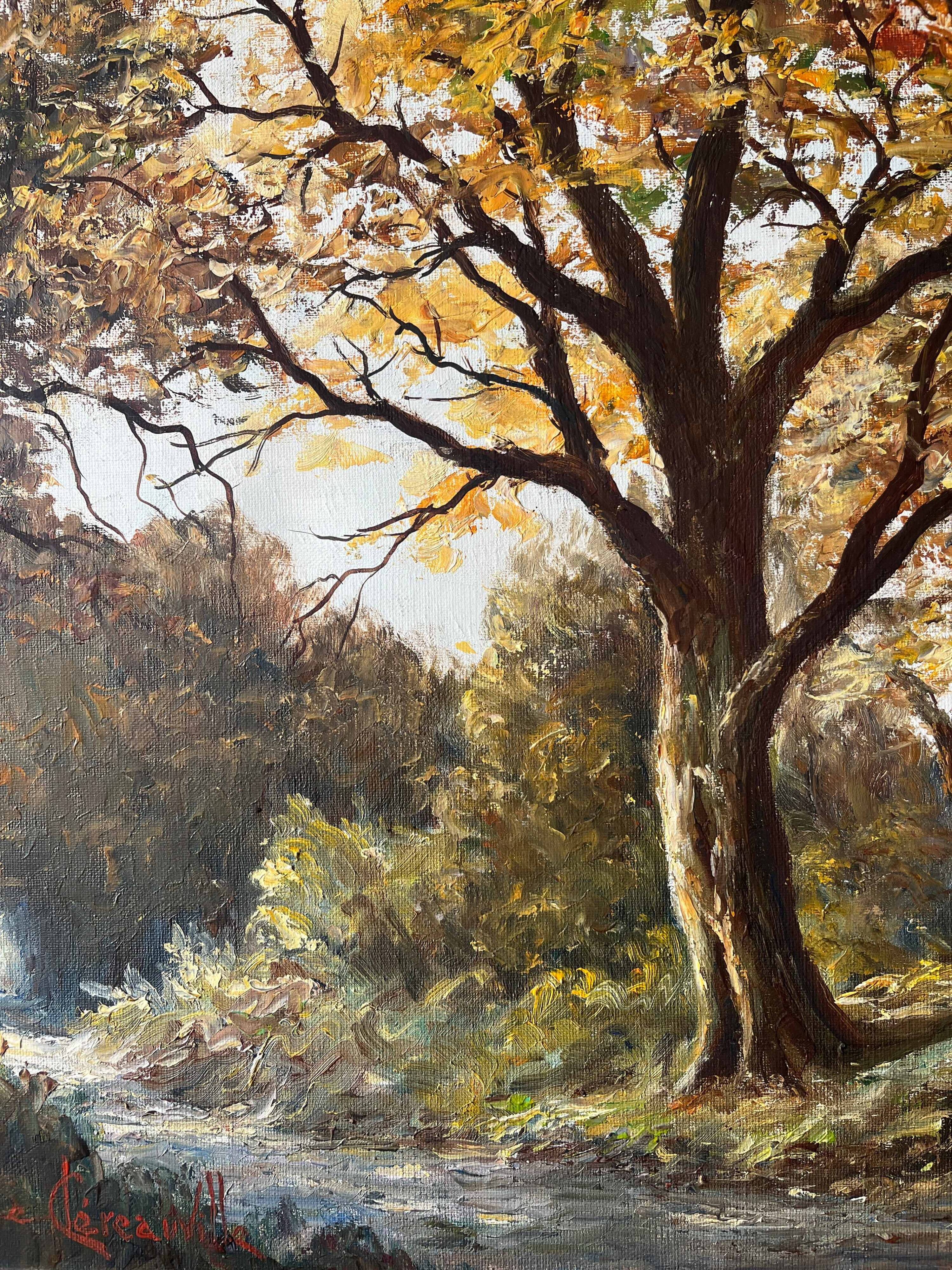 Tableau HST Landscape of the forest "towards Bozouls" Aveyron signed L. de Clereauvill
