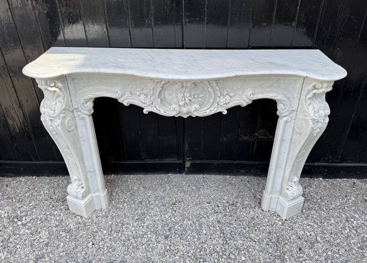Impressive Louis XV Style Fireplace in Very Fine Carrara Marble