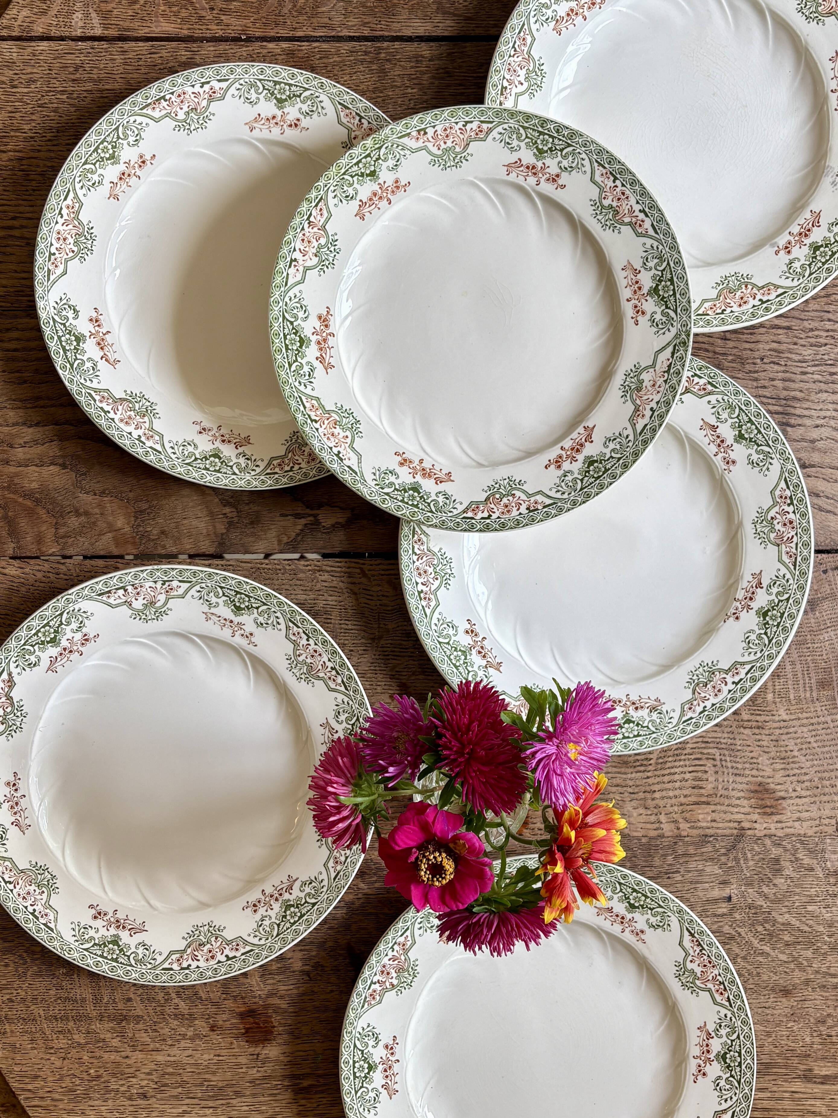 Lot de 6 assiettes plates anciennes - Bruges de Longwy