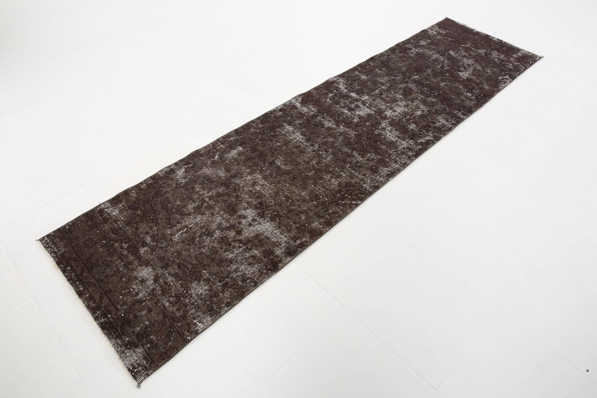 2x10 Soft Wool Dark Gray Turkish Vintage Runner Rug