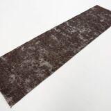 Tapis de course vintage turc en laine douce, gris foncé, 2x10