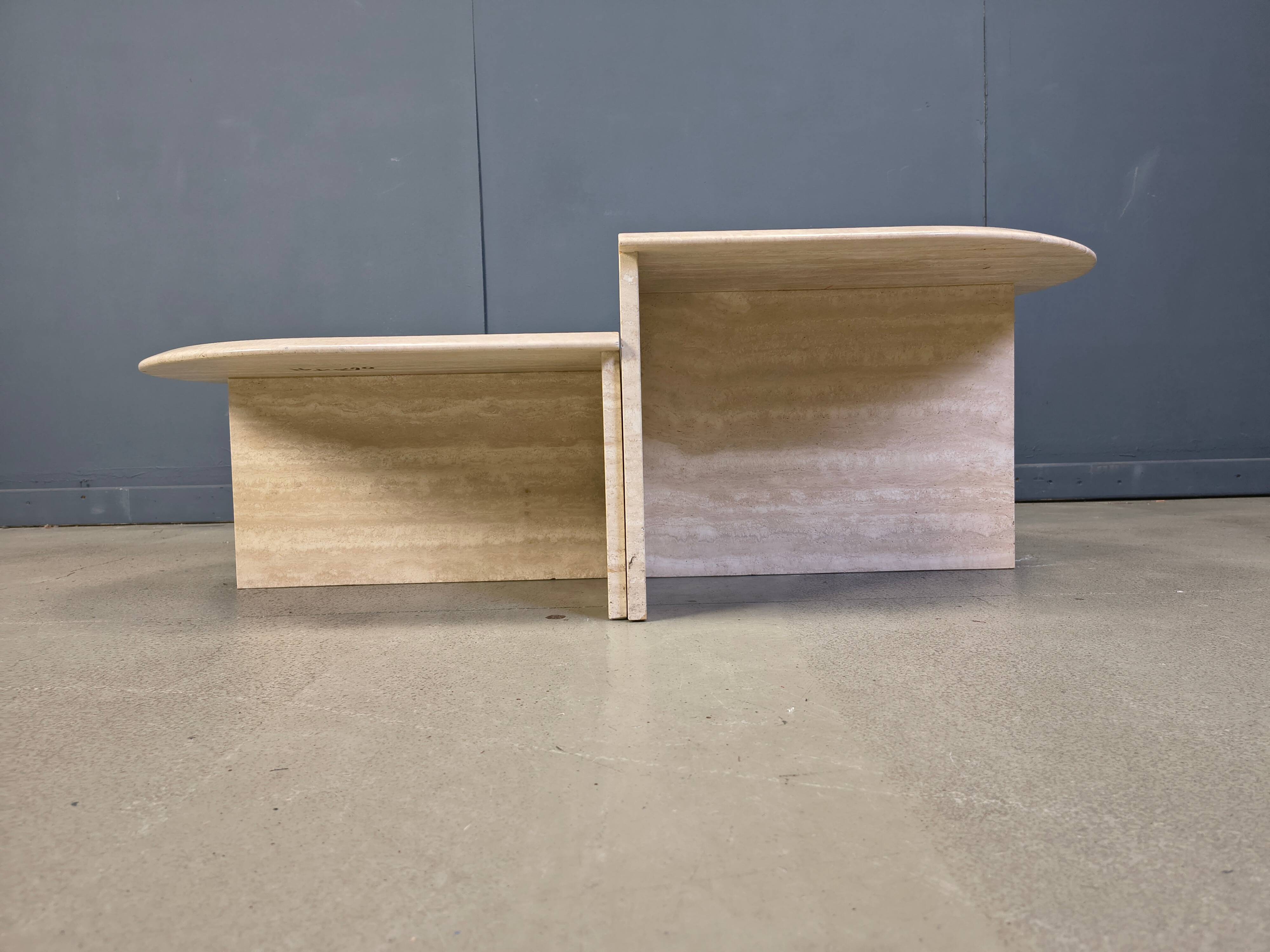 Pair of vintage travertine coffee tables or side tables, 1970s