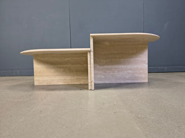 Paire de tables basses en travertin vintage ou tables d'appoint, années 1970