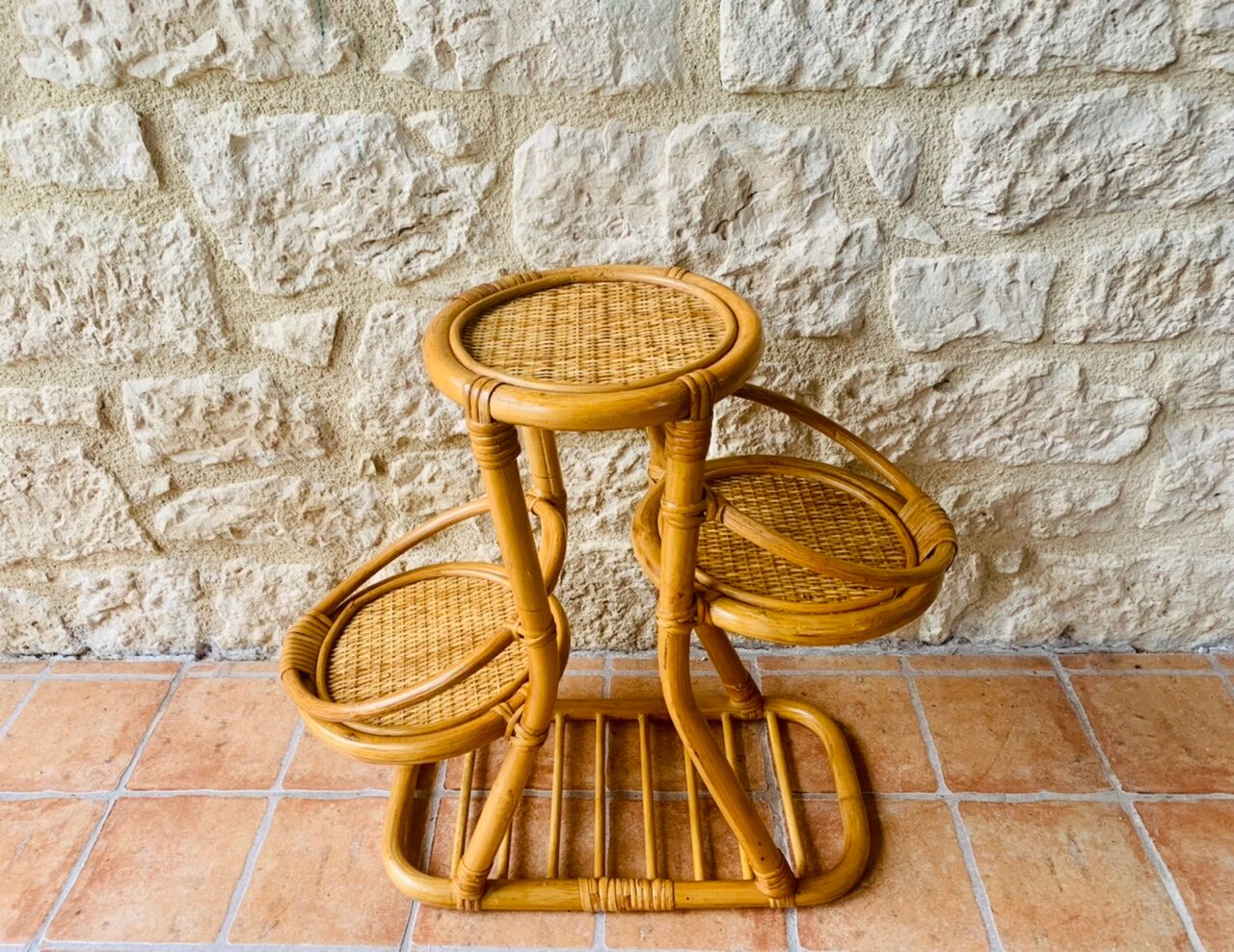 Vintage bamboo and rattan plant holder, circa 70's