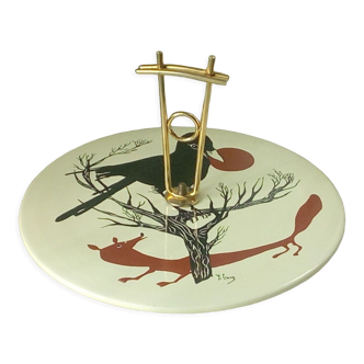 Faience cheese platter from salins france le corbeau et renard yves cruaz