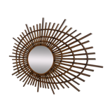 Miroir vintage 1960 soleil rotin style ORTF spirale - 80 x 62 cm