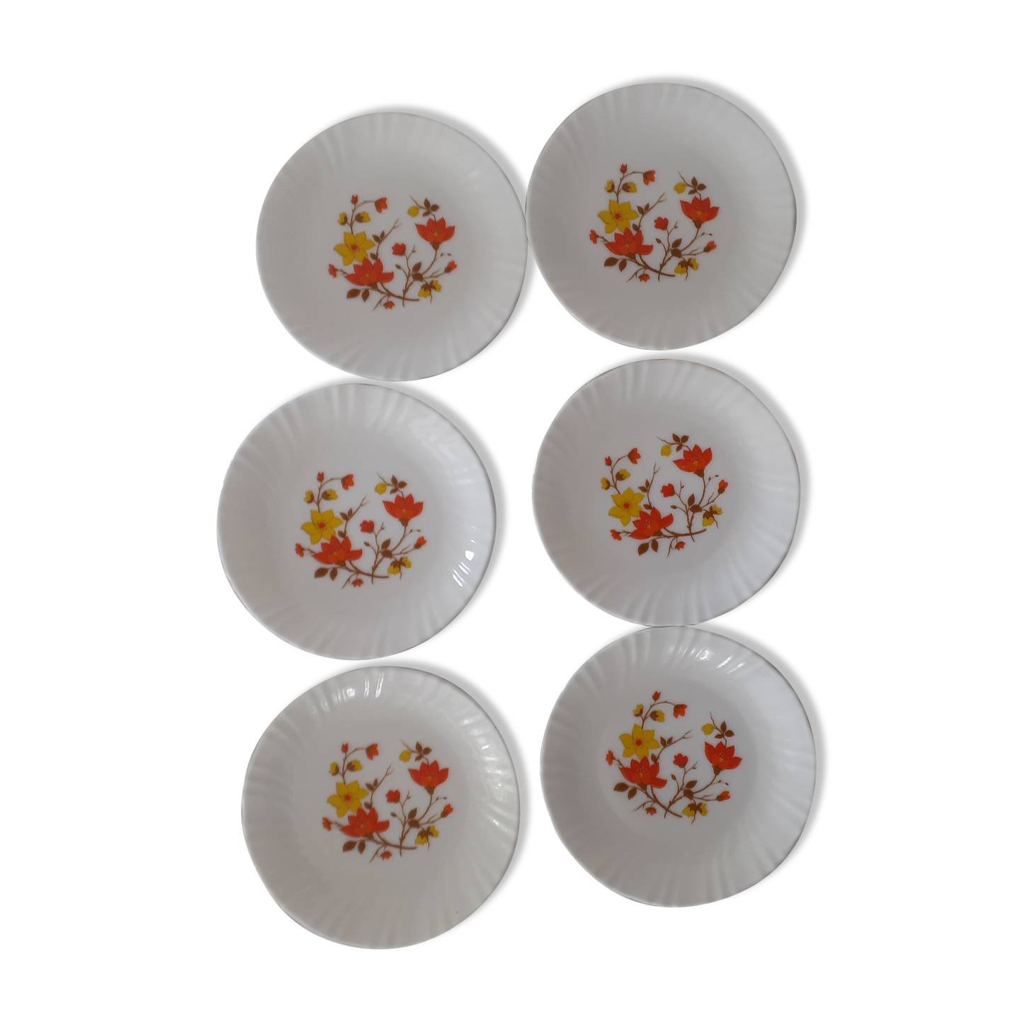6 Dessert plates arcopal France vintage orange & yellow flowers