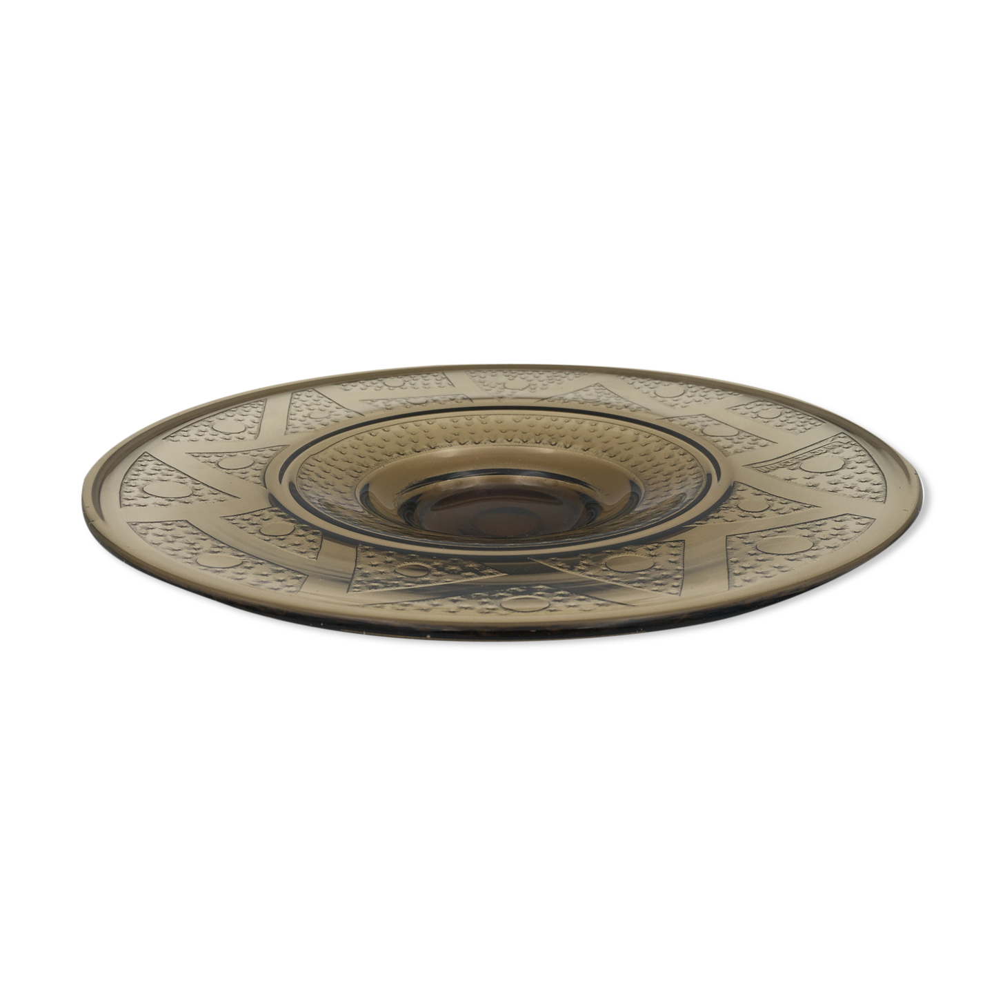 Smoked glass Art Deco cup signed Verame, with acid-engraved geometric decoration 1930