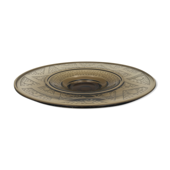 Smoked glass Art Deco cup signed Verame, with acid-engraved geometric decoration 1930