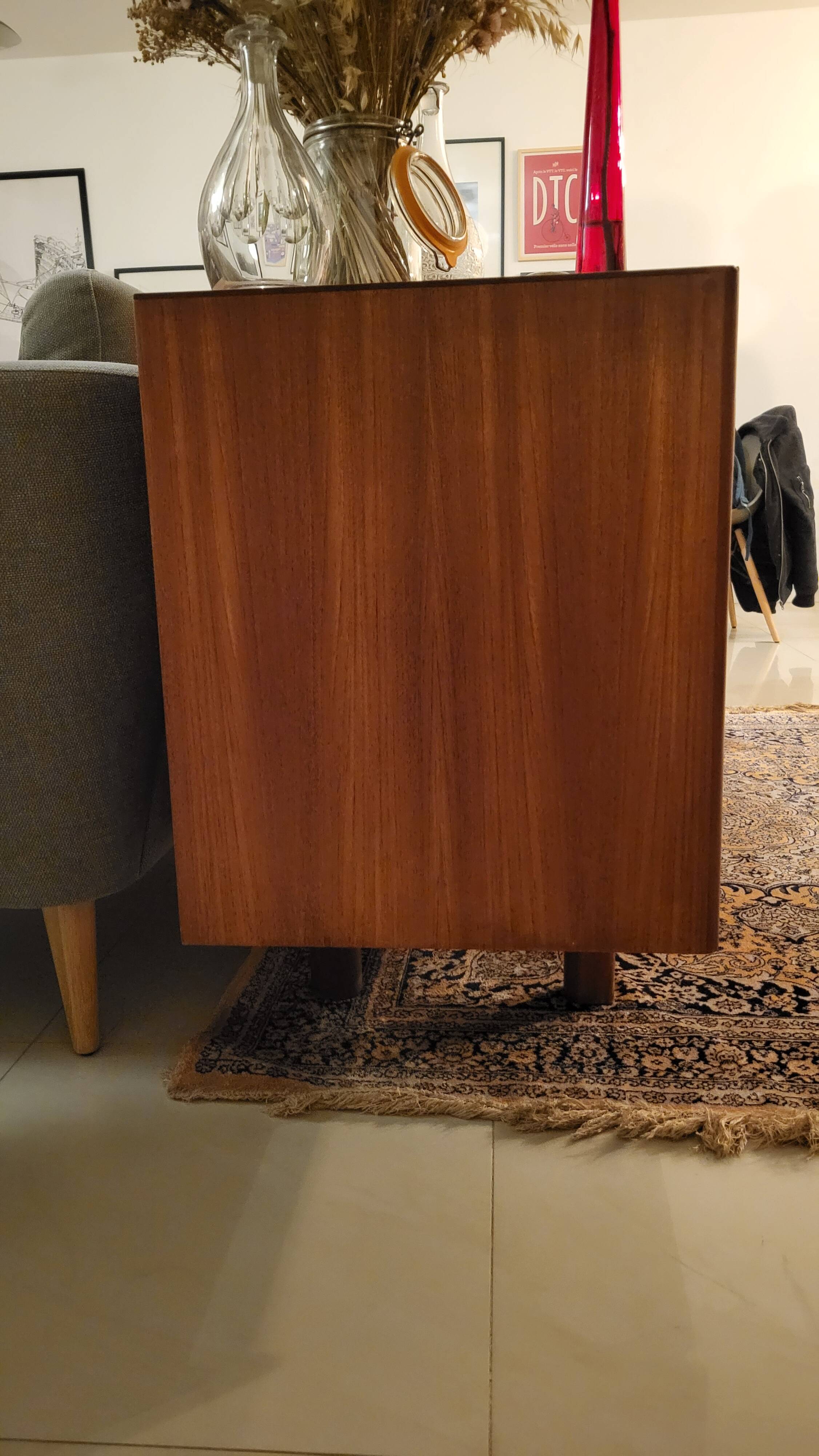 Sleek vintage Scandinavian sideboard with long handles