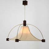 Lustre Design en Bois, Laiton et Tissu, 1980s