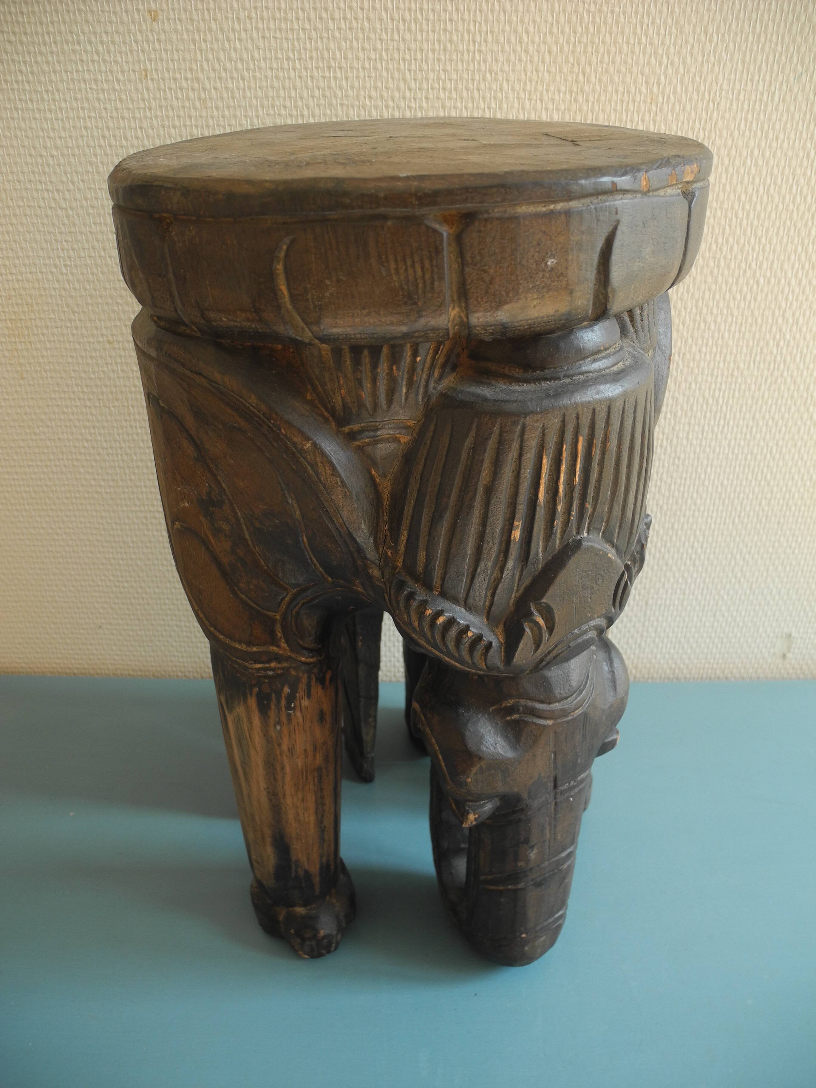 elephant stool plant holder vintage African art 50s