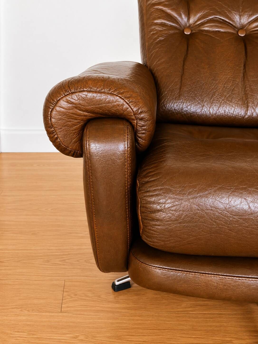 Vintage Danish mid-century brown leather swivel chair 1970s