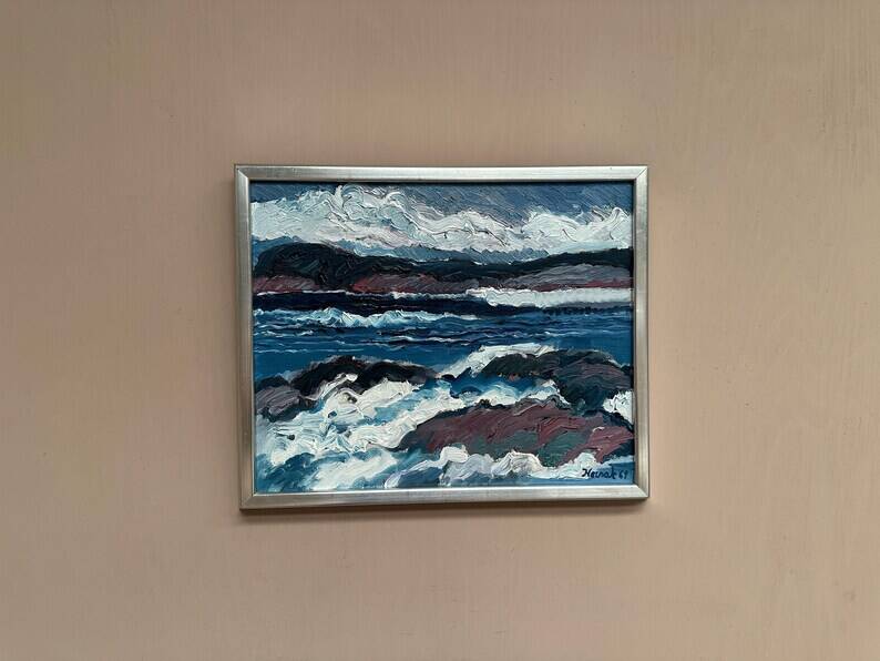 Swedish Oil on Canvas “Coastal Landscape” by Allan Horsak, Vintage & Framed