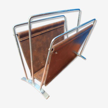 Magazine-holder chrome steel imitation leather stitched