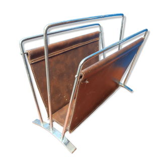 Magazine-holder chrome steel imitation leather stitched