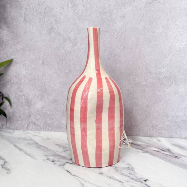 Striped pink artisanal bottle vase